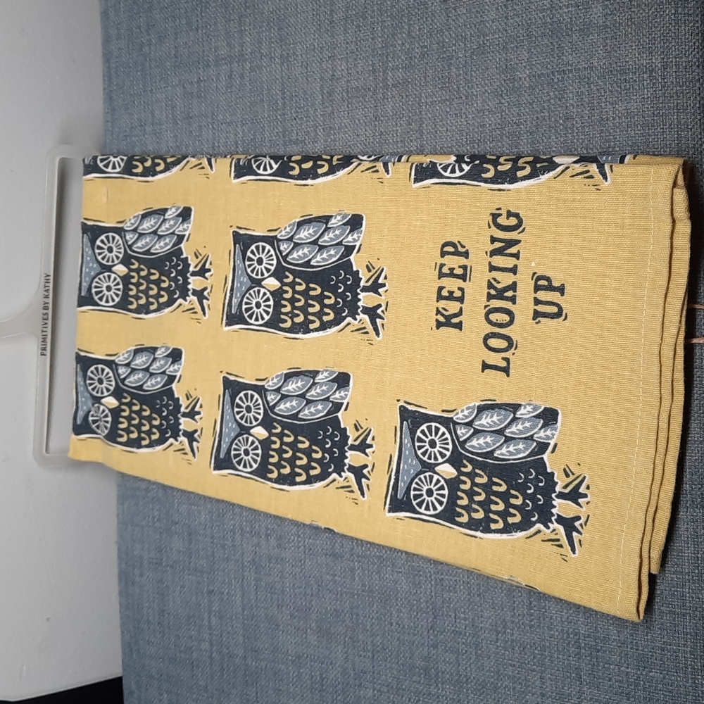 Keep Looking Up Owl Kitchen Dish Hand Towel Cotton Linen Cute NWT